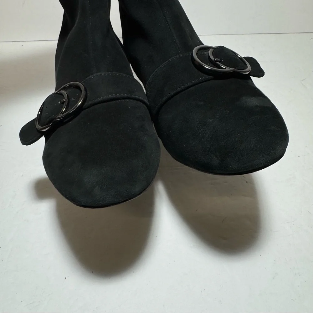 Bleecker & Bond Lacey Black Suede Leather  Heeled Booties Ankle Boots Size 7.5